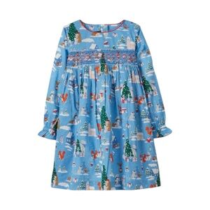 Mini Boden Smocked Woodland Christmas Dress | size 8-9Y